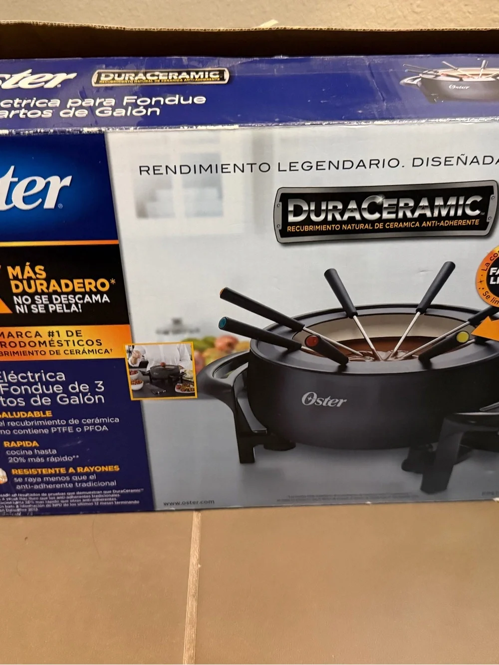 NEW! OSTER Black Duraceramic Electric Fondue Pot with Forks 3 quart Easy Clean